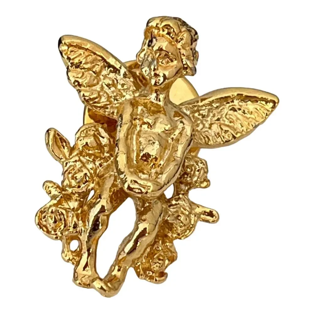 Vintage Kirks Folly Cherub Lapel Pin Gold Tone - 1C